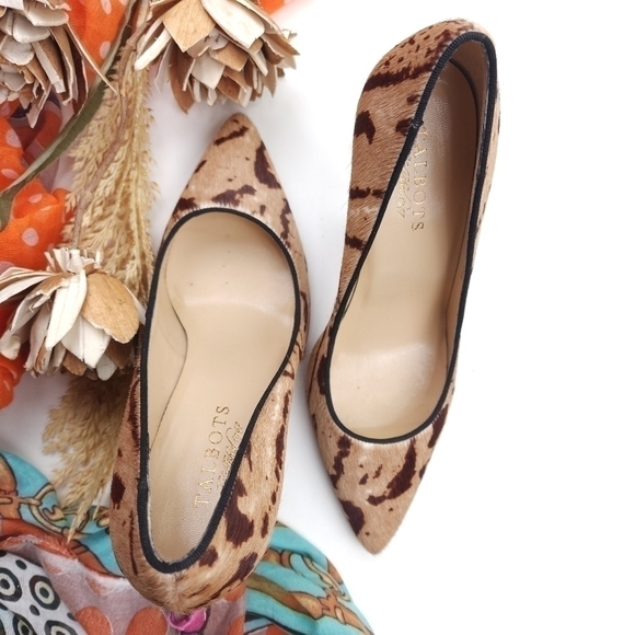 Talbots Animal Print Calf Fur High Heels Sz 8b - Picture 9 of 12